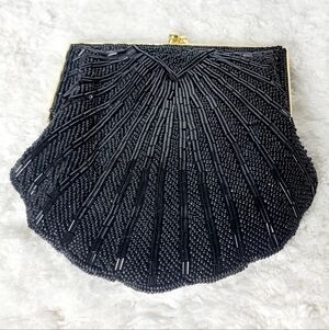 Black Beaded Shell Night/Party Handmade Small Clutch Bag